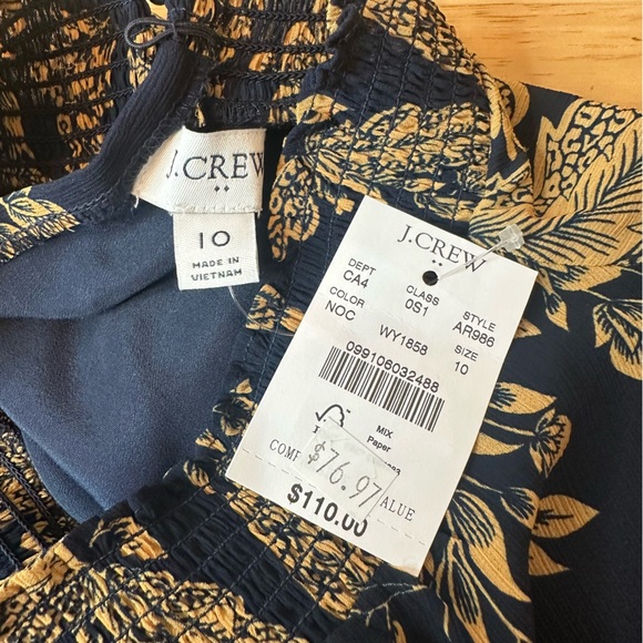 J Crew Women’s Blue & Gold Floral Chiffon High Neck NWT Dress Size 10 - Picture 5 of 8
